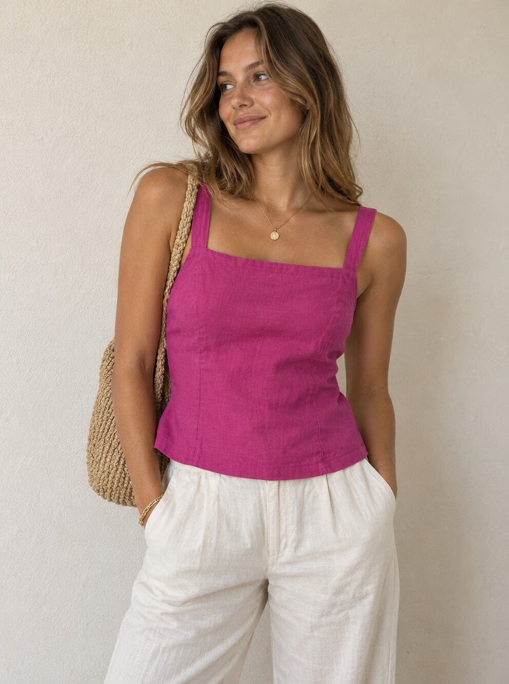 Maeve Anthropologie Purple Magenta Linen Blend Tank Top Size XL